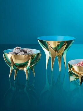 Jonathan Adler Gold and Blue Sculptural Bowl